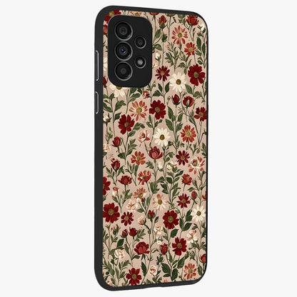 Biege Flower With Leaf Glass Case upright view showcasing delicate beige flower illustration with clean botanical style.