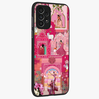 Blossoms of Rajasthan Glass Case upright view showcasing colorful floral design inspired by traditional Indian art.