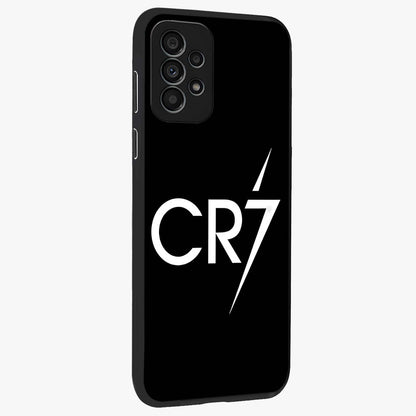 Cr7 Elite Strike Glass Case upright view showcasing energetic football inspired design with modern sports aesthetic.