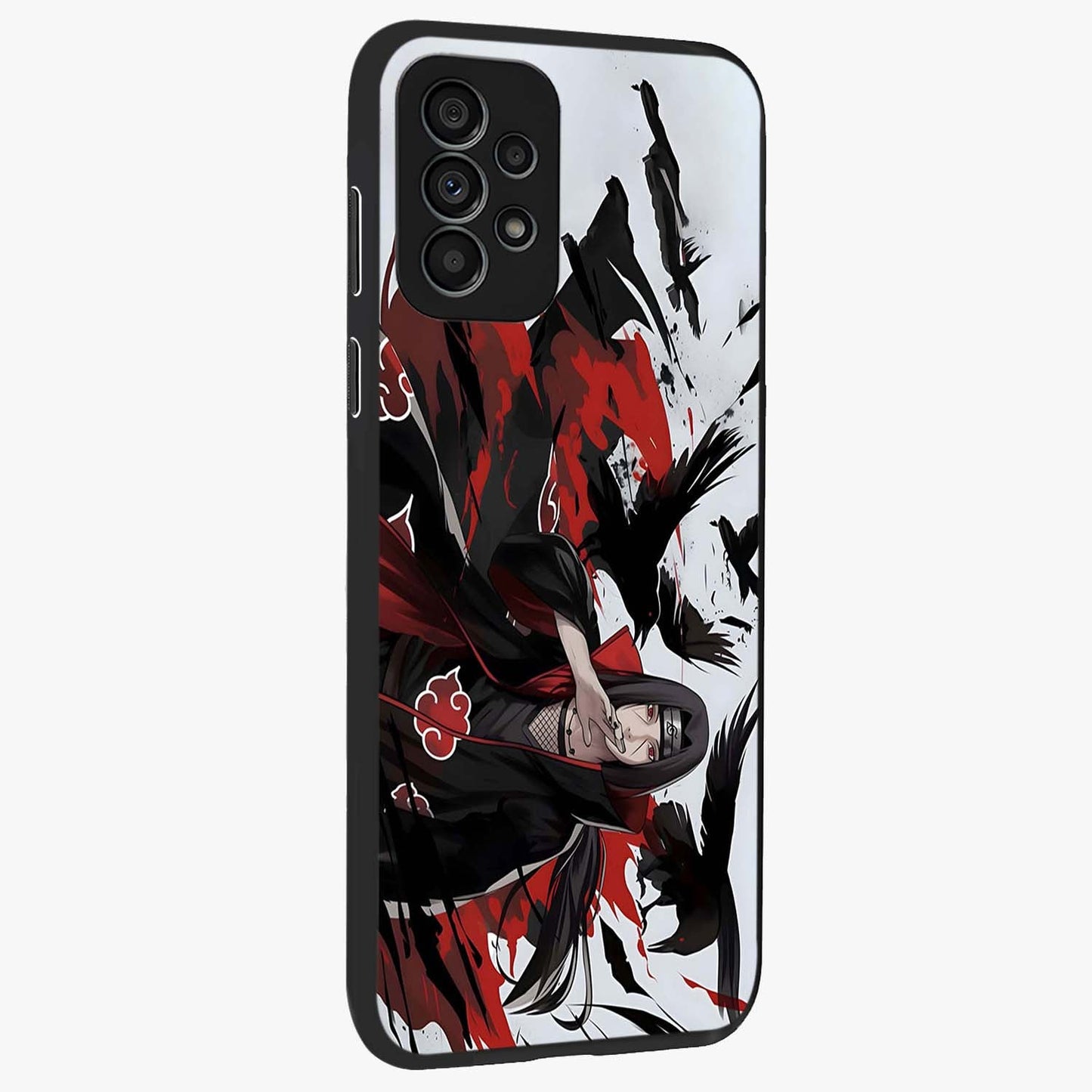 Crimson Crow Illusion Glass Case upright view showcasing striking crow illusion artwork with intense crimson theme.