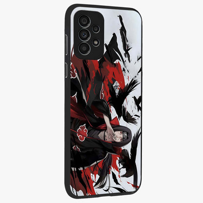 Crimson Crow Illusion Glass Case upright view showcasing striking crow illusion artwork with intense crimson theme.