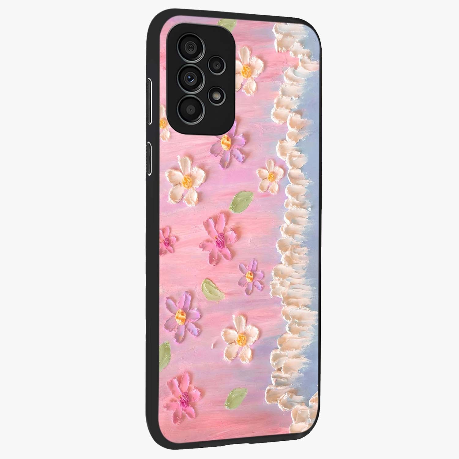 Dreamy Painted Garden Glass Case upright view showcasing vibrant floral garden artwork with artistic nature theme.