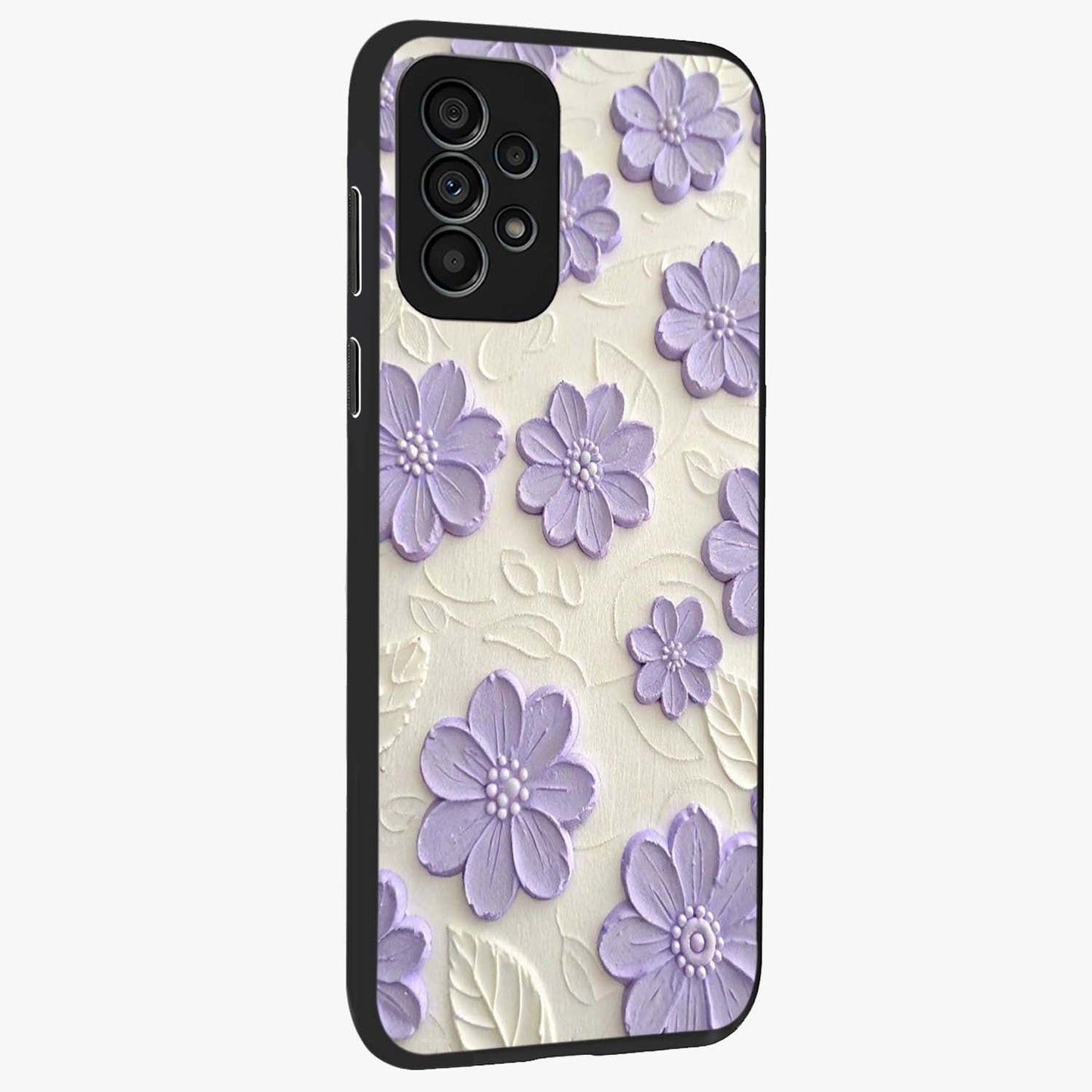 Floral Wall Art With Purple Flowers Glass Case upright view showcasing elegant purple flower artwork with decorative floral theme.
