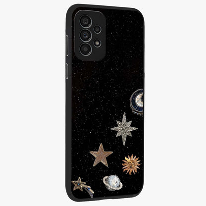 Galactic Charm Glow Glass Case upright view showcasing glowing cosmic charm artwork with magical celestial style.