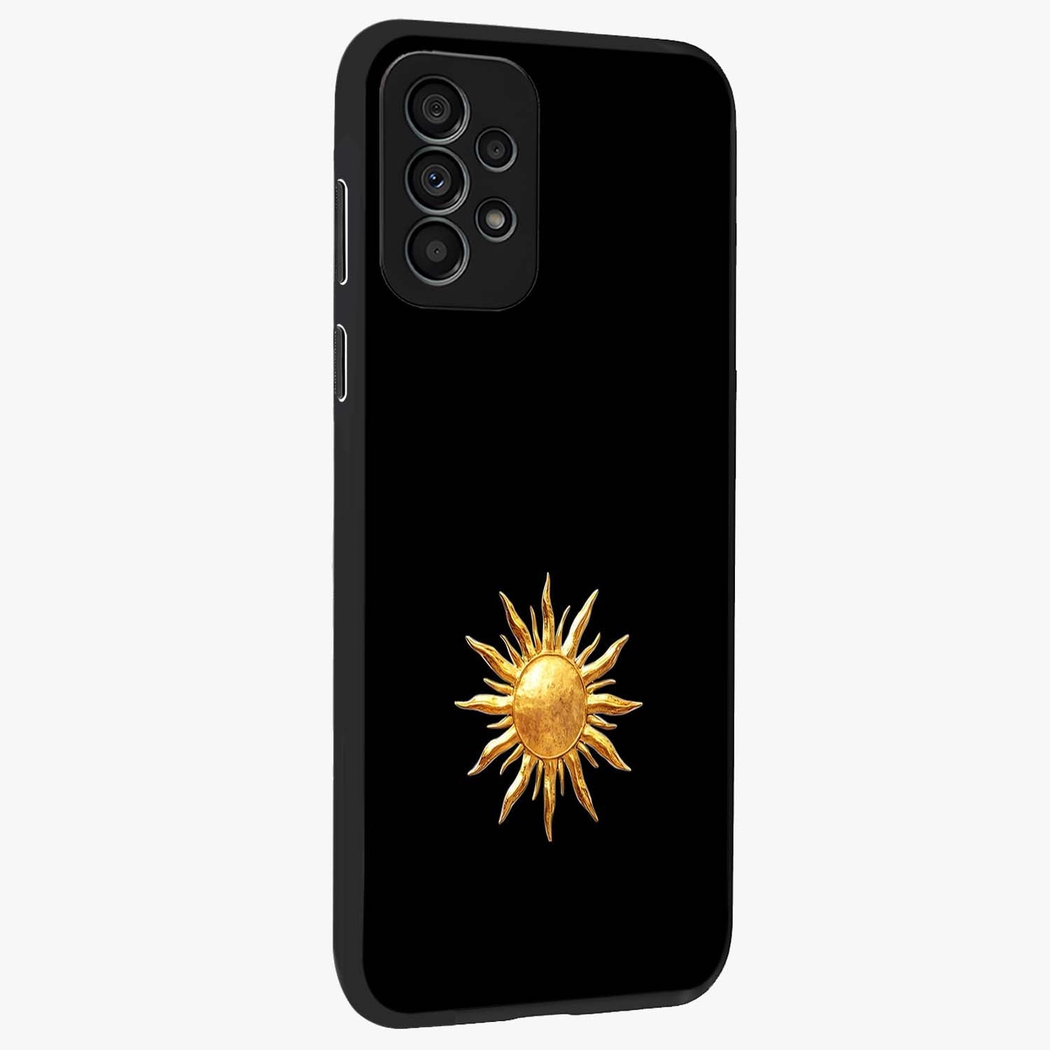 Golden Sun Minimalism Glass Case upright view showcasing haunting graveyard artwork with dramatic dark theme.