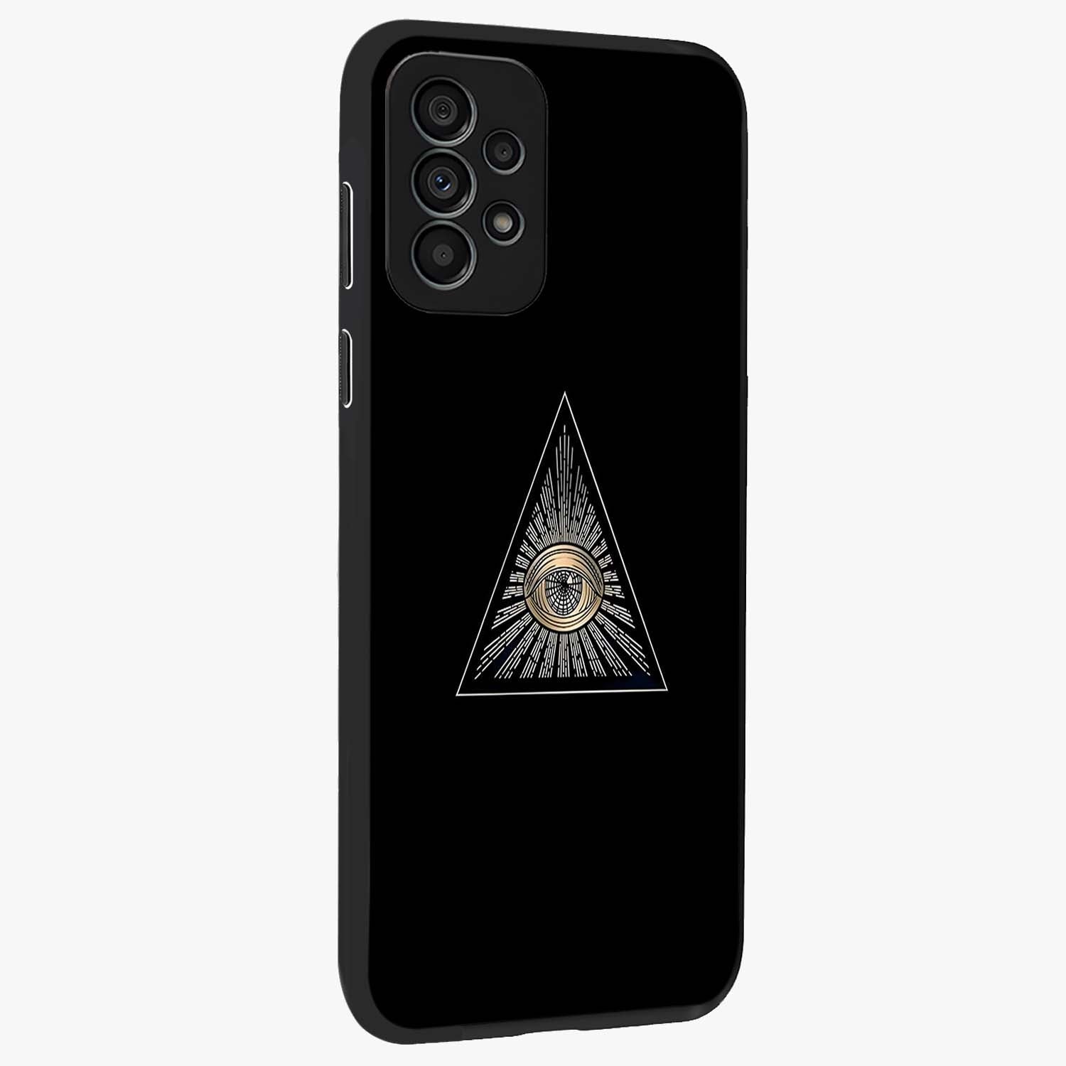 Illuminati Evil Glass Case upright view showcasing striking illuminati artwork with mysterious symbolic theme.