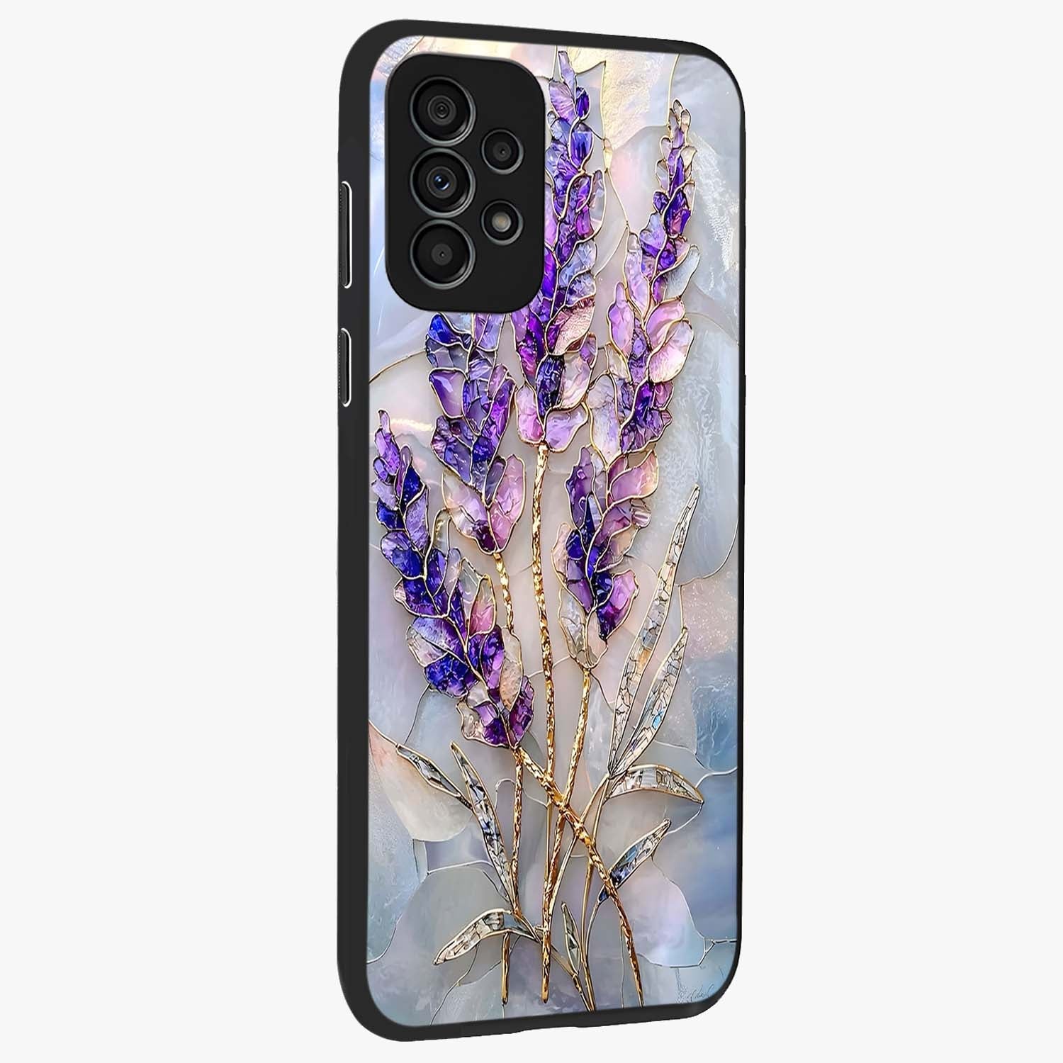 Lavender Dream Glow Glass Case upright view showcasing radiant lavender glow artwork with calming dreamy theme.