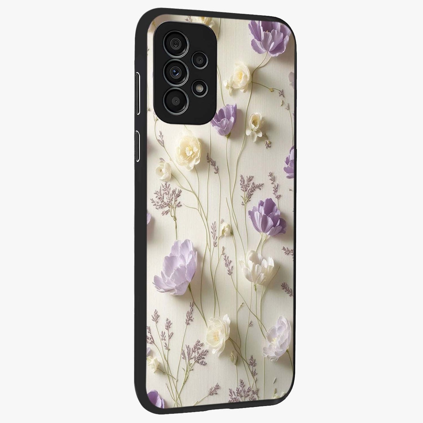 Lilac Breeze Harmony Glass Case upright view showcasing delicate lilac artwork with peaceful floral theme.