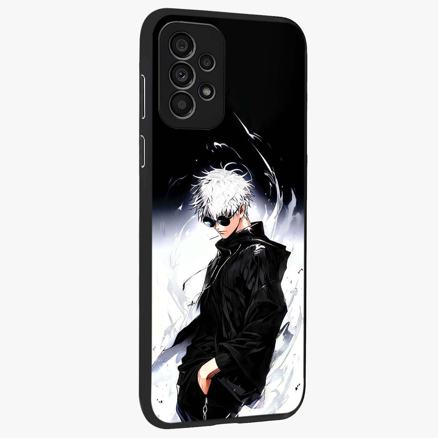 Limitless Shadow King Glass Case upright view showcasing bold shadow warrior artwork with epic fantasy theme.