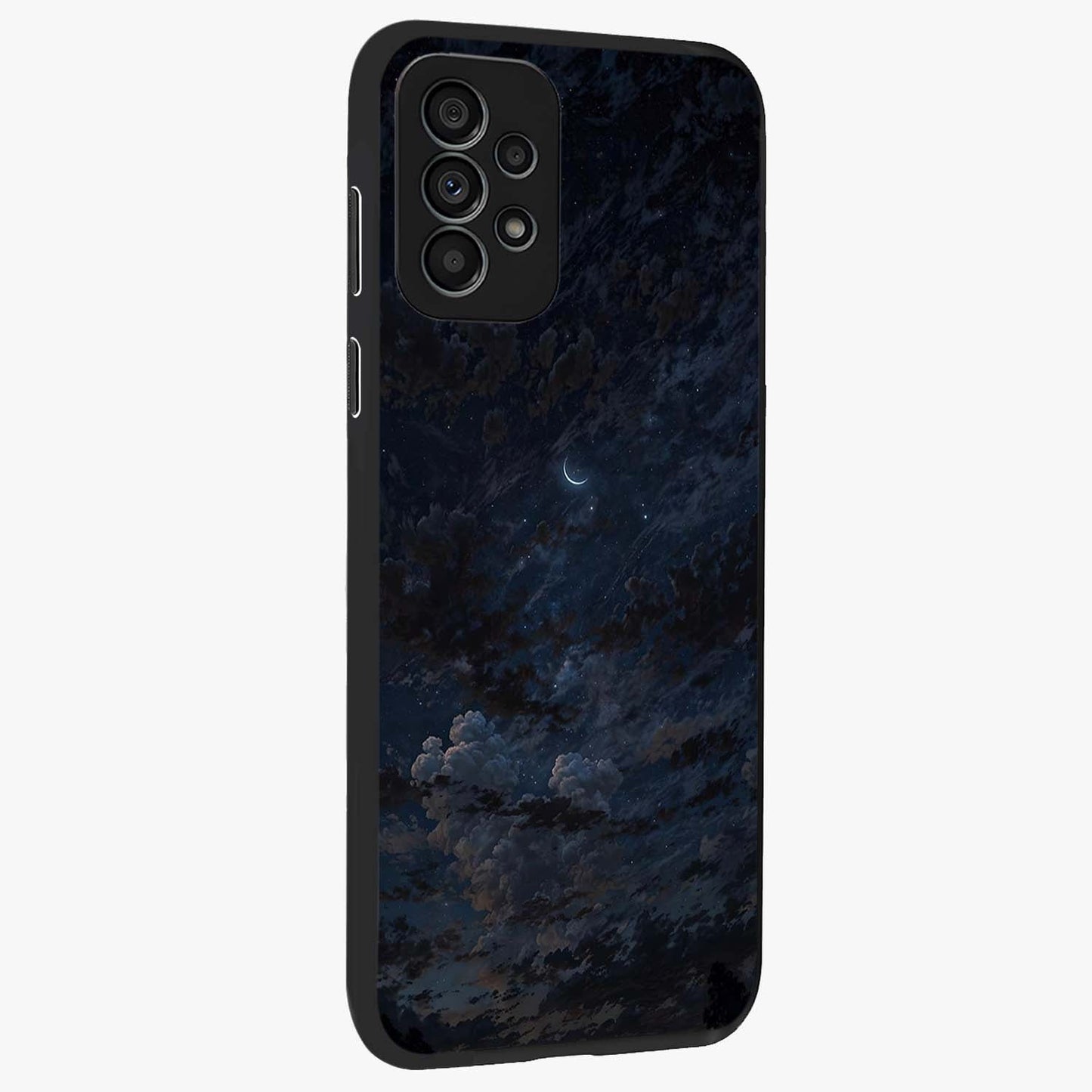 Lunar Veil Silence Glass Case upright view showcasing calm moon themed artwork with serene night atmosphere.