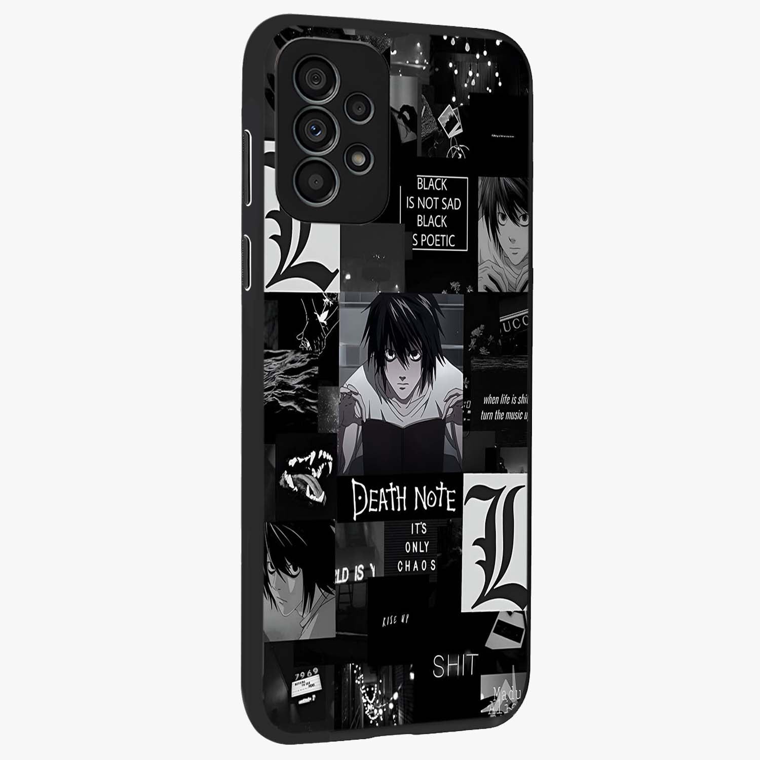 Midnight Chaos Mind Glass Case upright view showcasing expressive abstract artwork with bold dark theme.