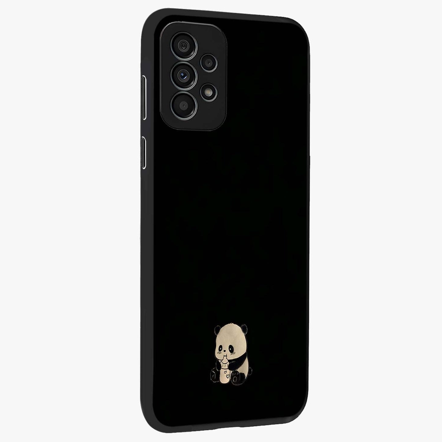 Midnight Panda Love Glass Case upright view showcasing charming panda artwork with playful romantic theme.