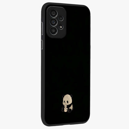 Midnight Panda Love Glass Case upright view showcasing charming panda artwork with playful romantic theme.