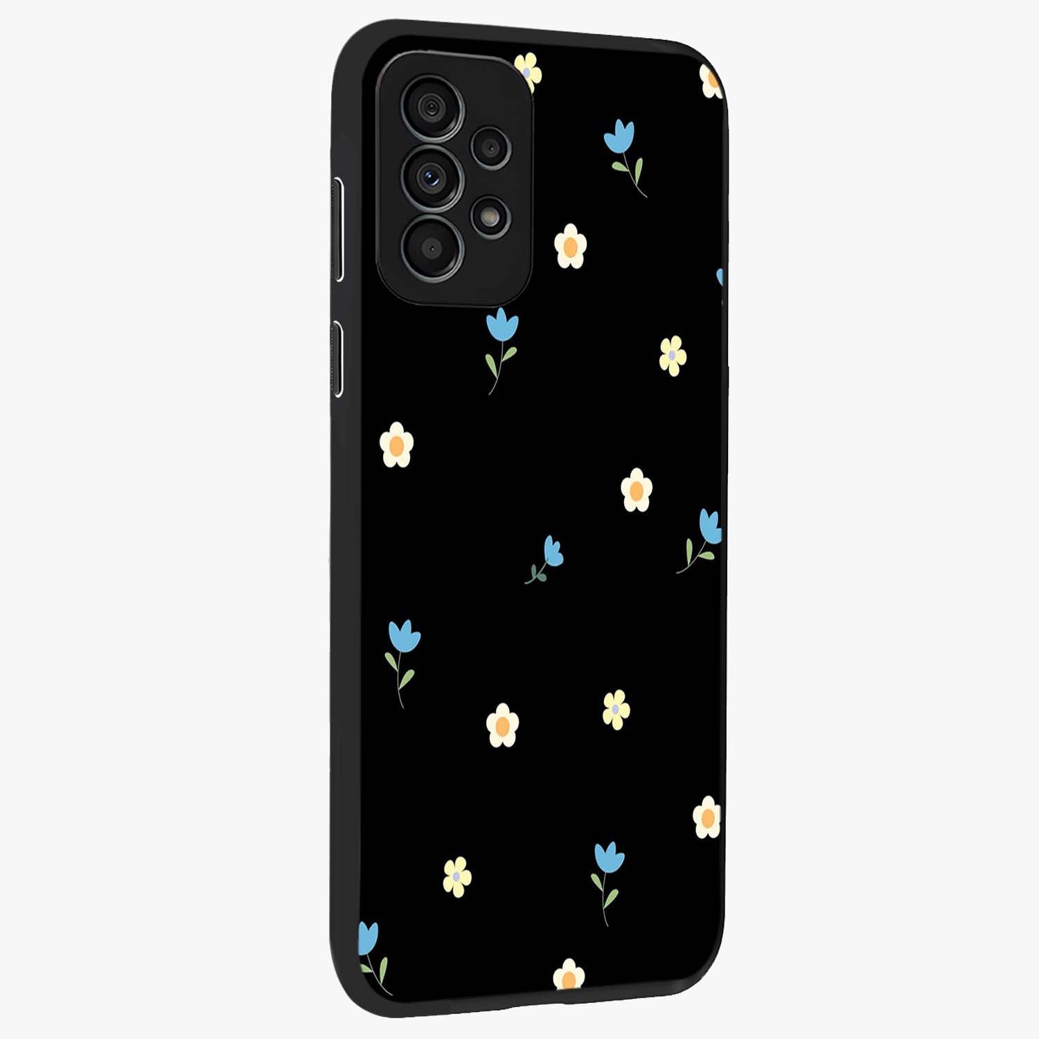 Minimal Petal Whispers Glass Case upright view showcasing elegant floral artwork with modern minimalist style.