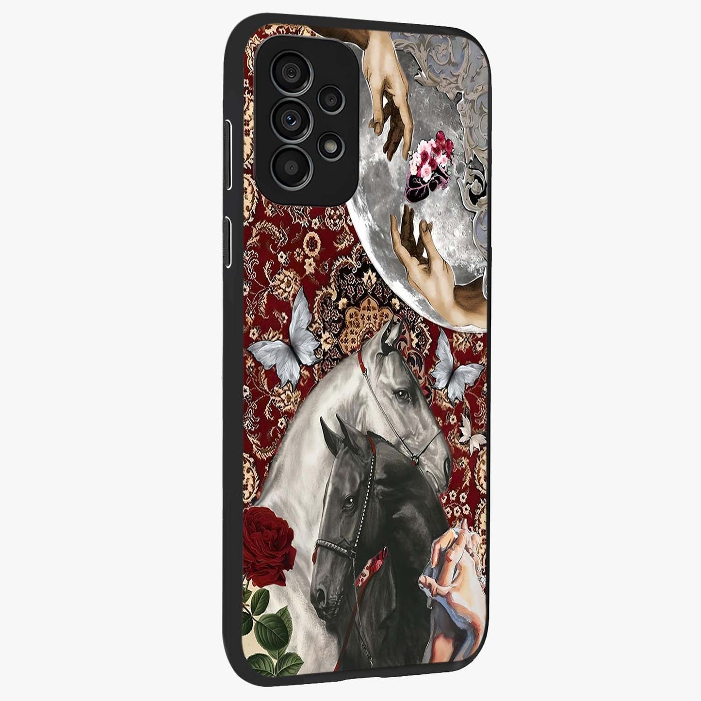 Moonlit Royal Stallion Glass Case upright view showcasing dramatic horse artwork with glowing moon themed design.