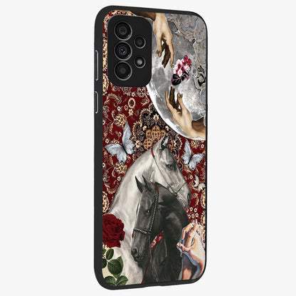 Moonlit Royal Stallion Glass Case upright view showcasing dramatic horse artwork with glowing moon themed design.