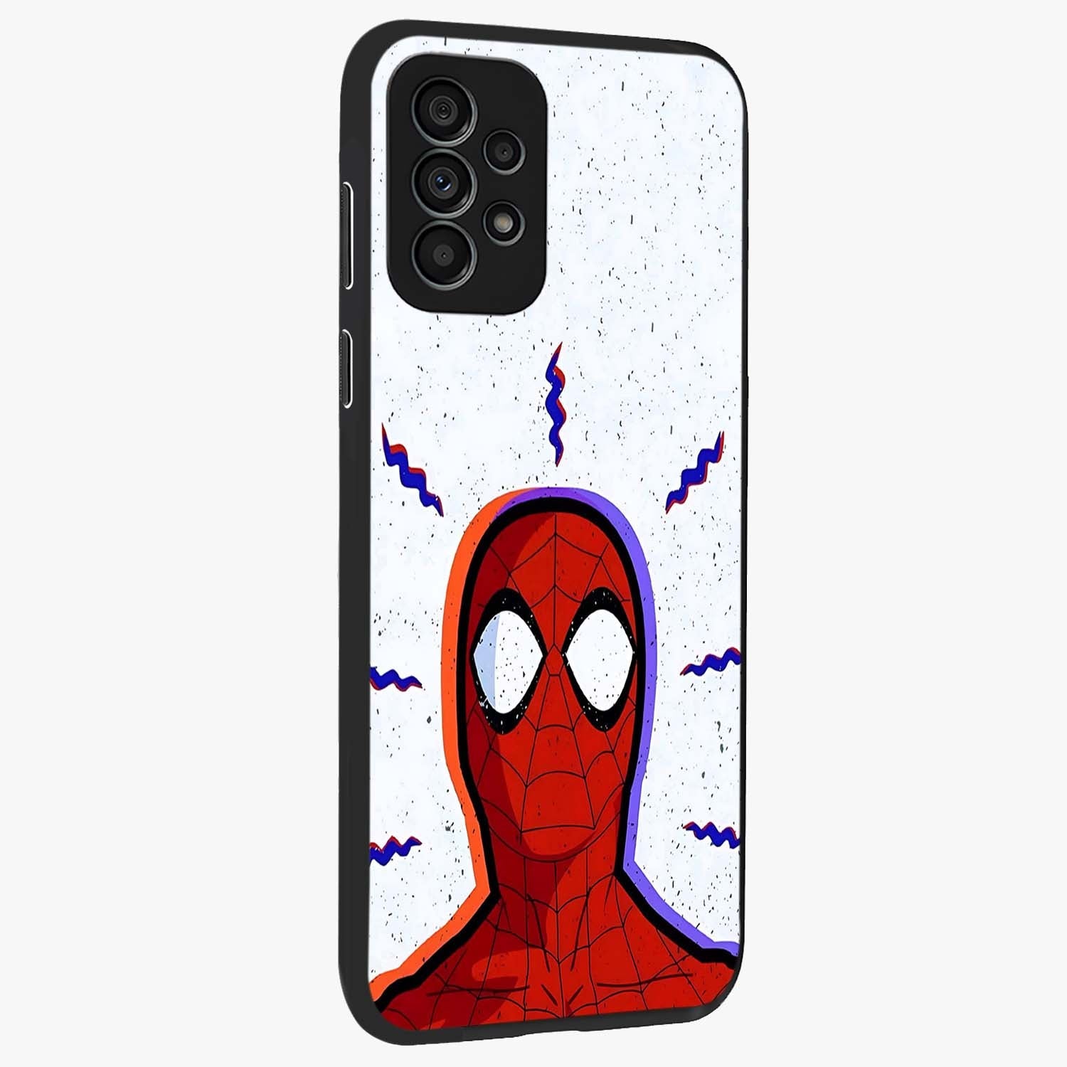 Omg Spiderman Glass Case upright view showcasing energetic superhero artwork with vibrant comic theme.