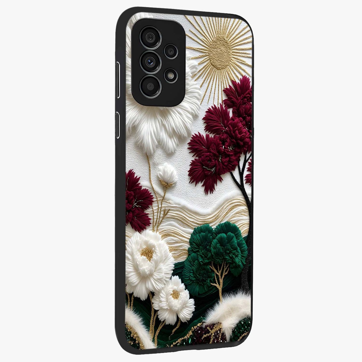 Radiant Bloom Elegance Glass Case upright view showcasing decorative flower artwork with refined botanical theme.