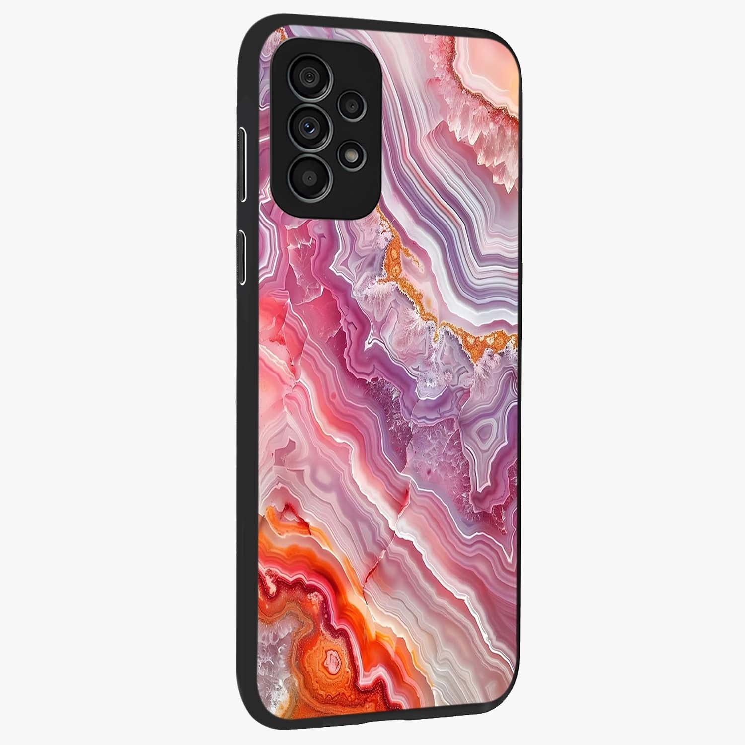 Rose Quartz Marble Glass Case upright view showcasing decorative marble artwork with luxurious pastel theme.