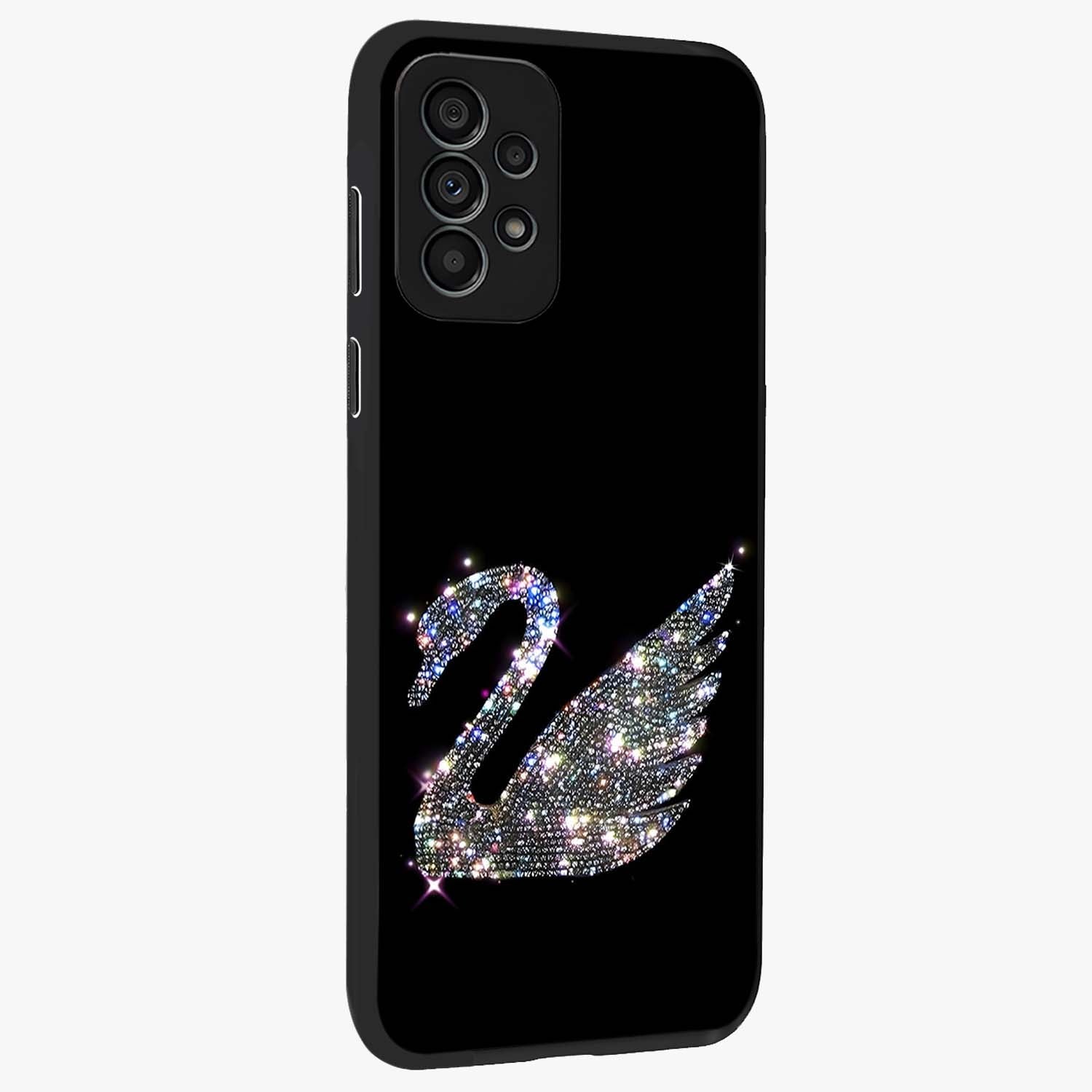 Starlit Swan Grace Glass Case upright view showcasing beautiful swan artwork with peaceful night themed design.
