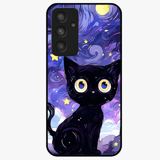 Abstract Cat Art Glass Case showing flat back view with artistic cat illustration and glossy glass finish.