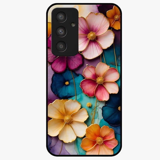 Artlyn Grace Flower Pattern Glass Case showing flat back view with elegant floral pattern artwork and glossy glass finish.