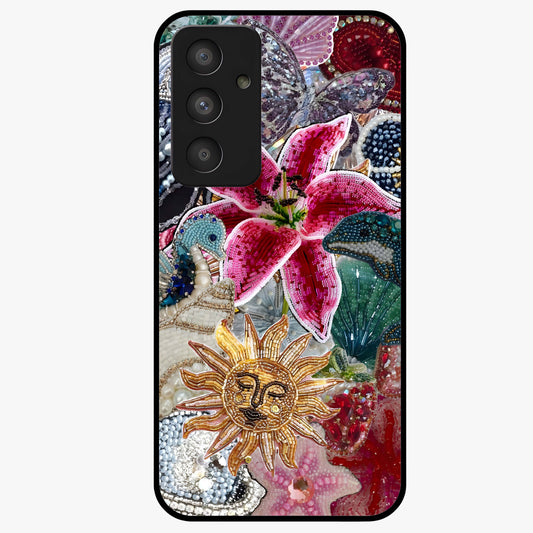 Beaded Garden Fantasy Glass Case showing flat back view with dreamy garden bead artwork and glossy glass finish.