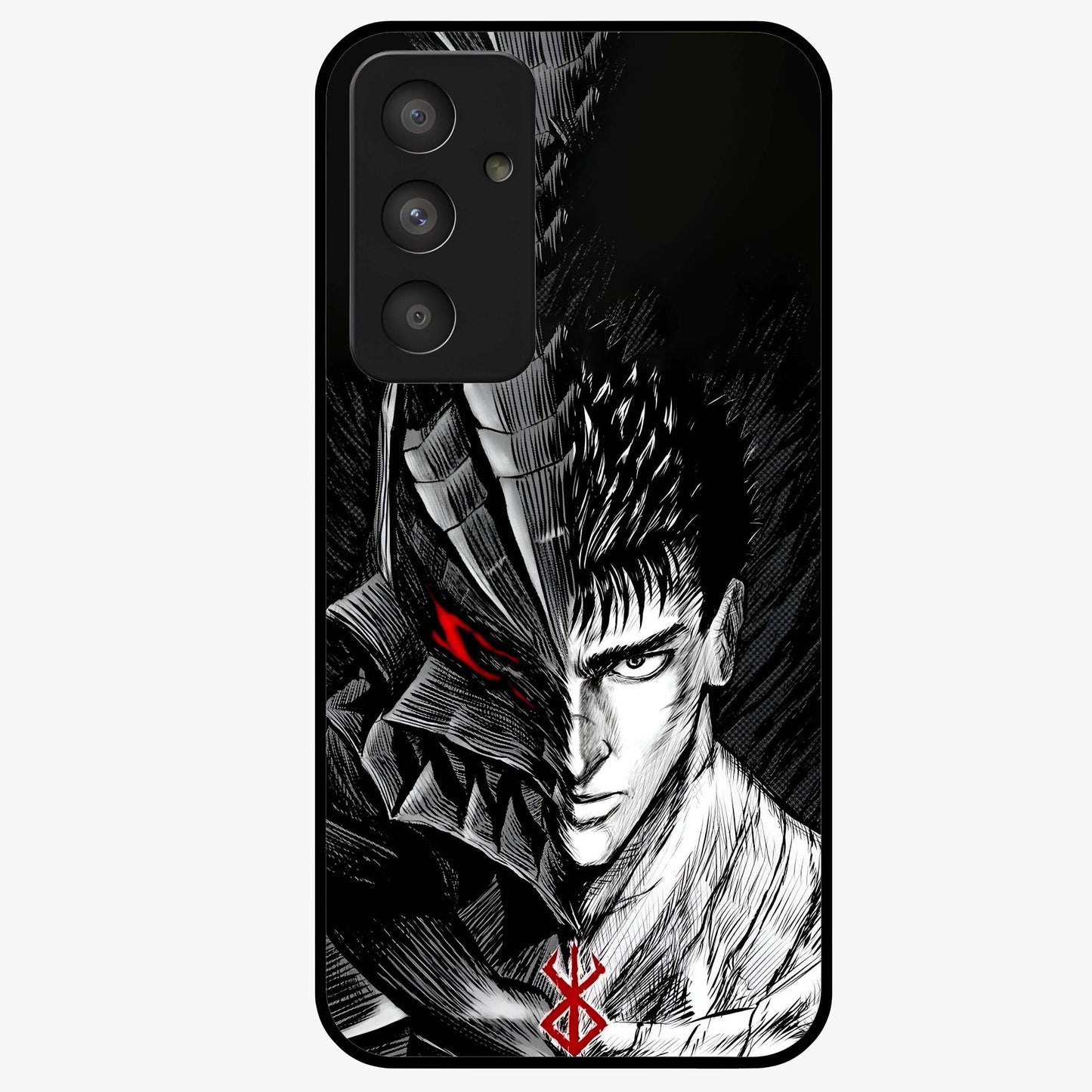 Berserker Blood Oath Glass Case showing flat back view with fierce warrior inspired artwork and glossy glass finish.