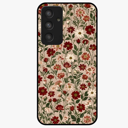 Biege Flower With Leaf Glass Case showing flat back view with soft beige floral artwork and glossy glass finish.