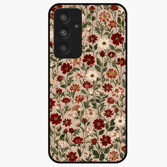 Biege Flower With Leaf Glass Case showing flat back view with soft beige floral artwork and glossy glass finish.