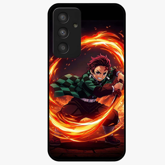 Blazing Sword Resolve Glass Case showing flat back view with fiery sword artwork and glossy glass finish.