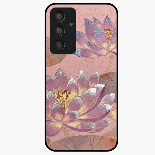 Blossom Mist Lotus Glass Case showing flat back view with serene lotus blossom artwork and glossy glass finish.