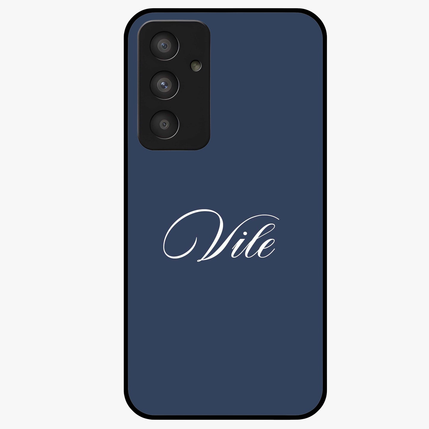 Blue Background Personalized Custom Name Glass Case showing flat back view with minimal blue background and custom name design.