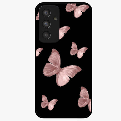 Butterfly Pattern Glass Case showing flat back view with elegant butterfly pattern artwork and glossy glass finish.