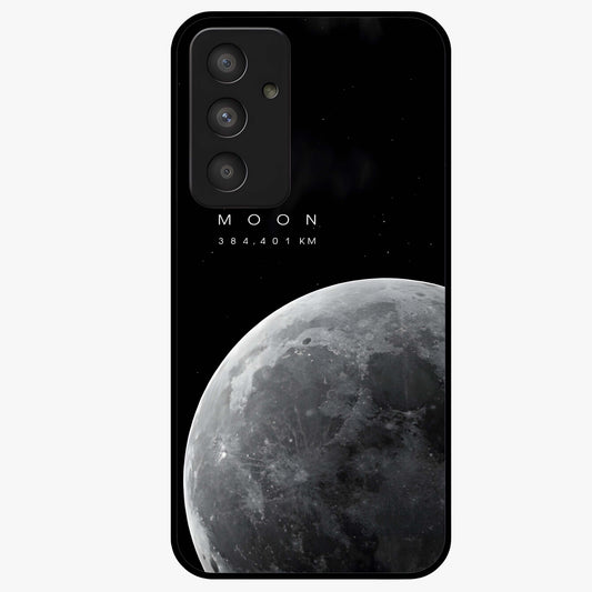 Cosmic Moon Glow Glass Case showing flat back view with glowing moon artwork and glossy glass finish.