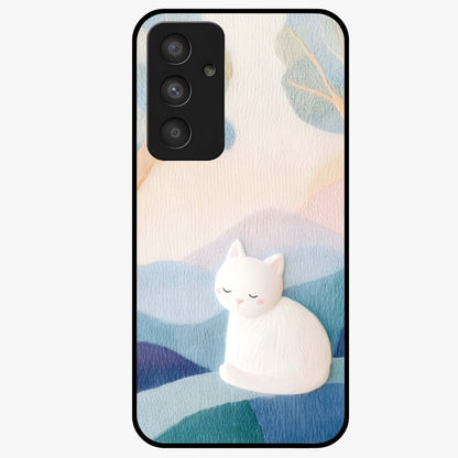 Cotton Dream Cat Glass Case showing flat back view with soft dreamy cat artwork and glossy glass finish.