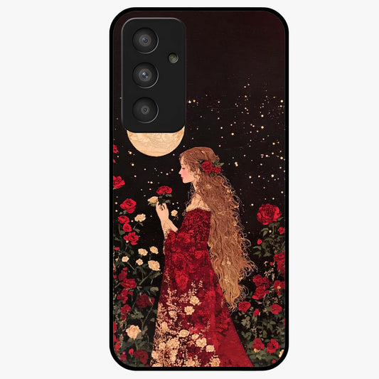 Crimson Dreams Glass Case showing flat back view with dreamy crimson artwork and glossy glass finish.