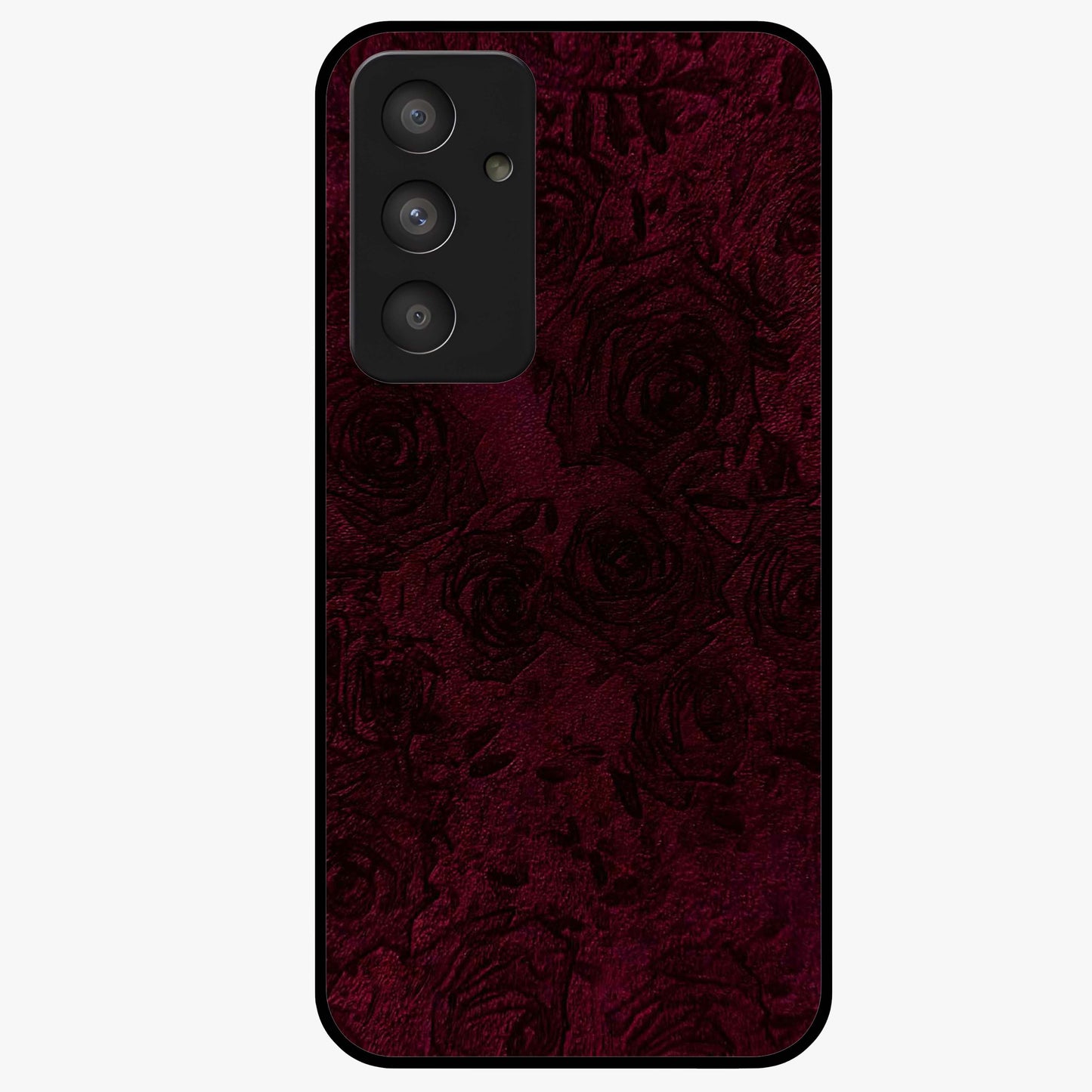 Crimson Fade Flow Glass Case showing flat back view with flowing crimson gradient artwork and glossy glass finish.
