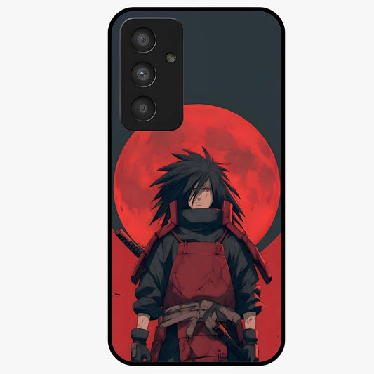 Crimson Moon Warlord Glass Case showing flat back view with mystical moon warrior artwork and glossy glass finish.