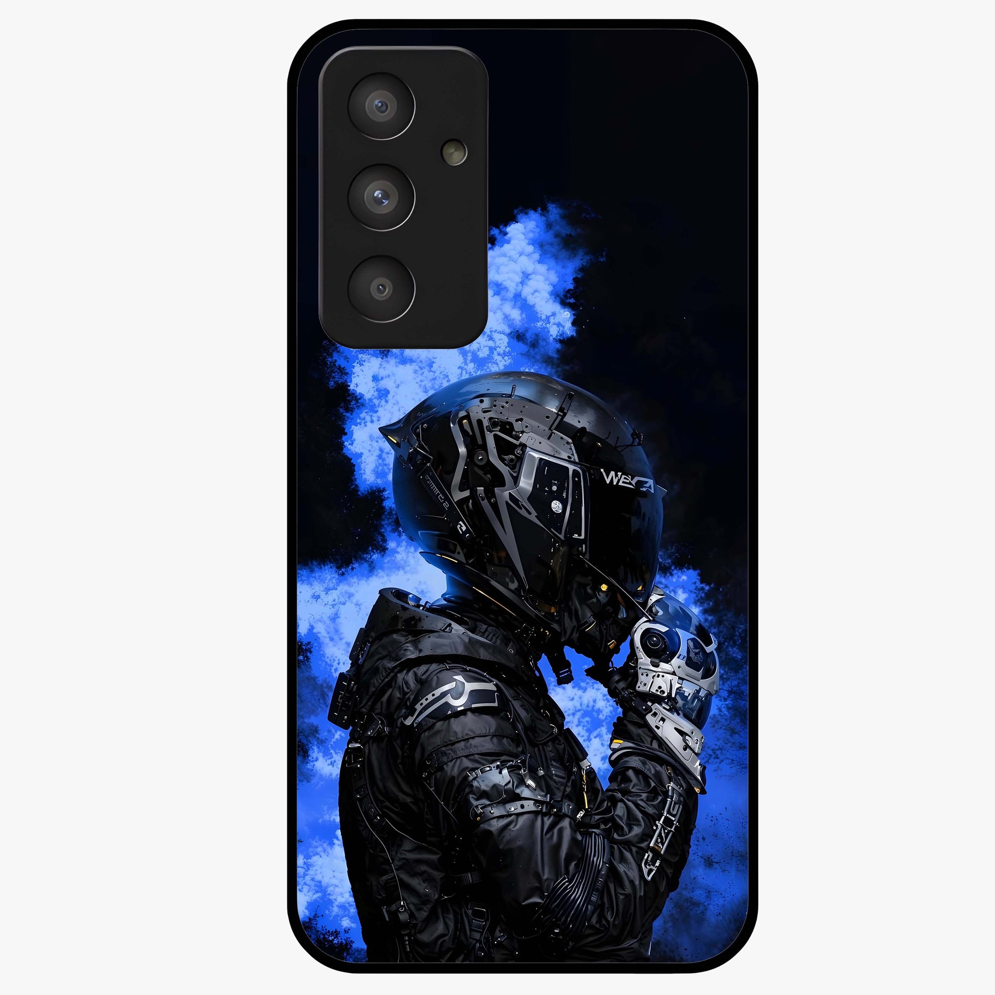Cyber Sentinel Protocol Glass Case showing flat back view with futuristic cyber themed artwork and glossy glass finish.
