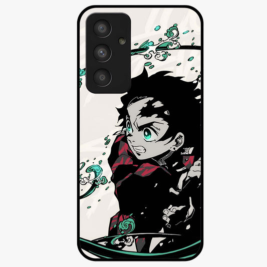 Demon Slayer Glass Case showing flat back view with bold anime inspired artwork and glossy glass finish.