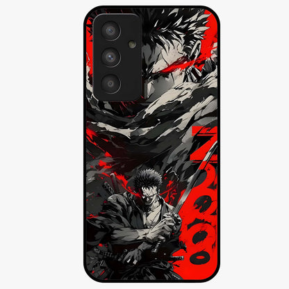 Demon Sword Resolve Glass Case showing flat back view with fierce sword warrior artwork and glossy glass finish.