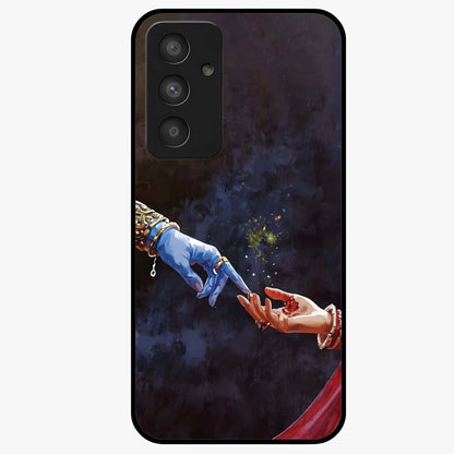 Divine Touch Eternal Glass Case showing flat back view with spiritual themed artwork and glossy glass finish.