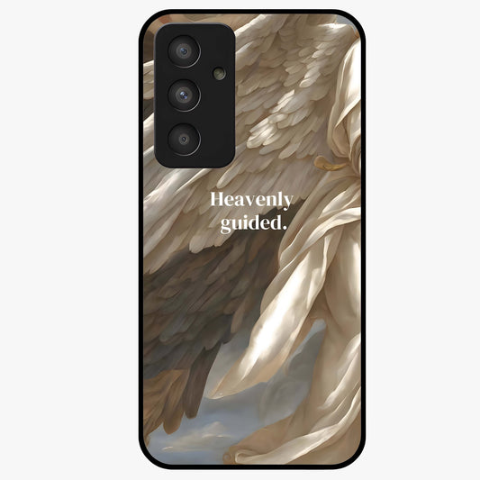 Divine Winged Grace Glass Case showing flat back view with elegant wing inspired artwork and glossy glass finish.