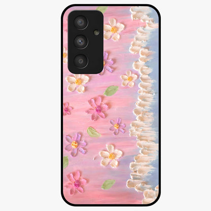 Dreamy Painted Garden Glass Case showing flat back view with artistic painted floral garden artwork and glossy glass finish.