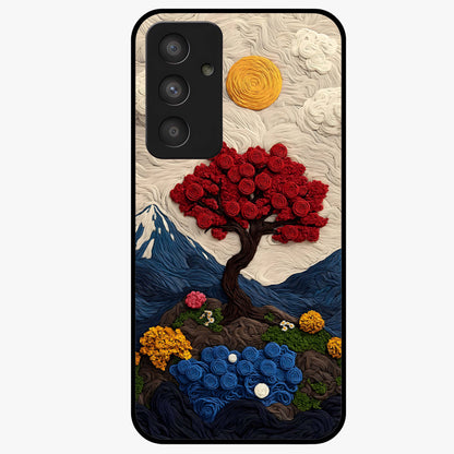 Eternal Nature Tapestry Glass Case showing flat back view with intricate nature tapestry artwork and glossy glass finish.