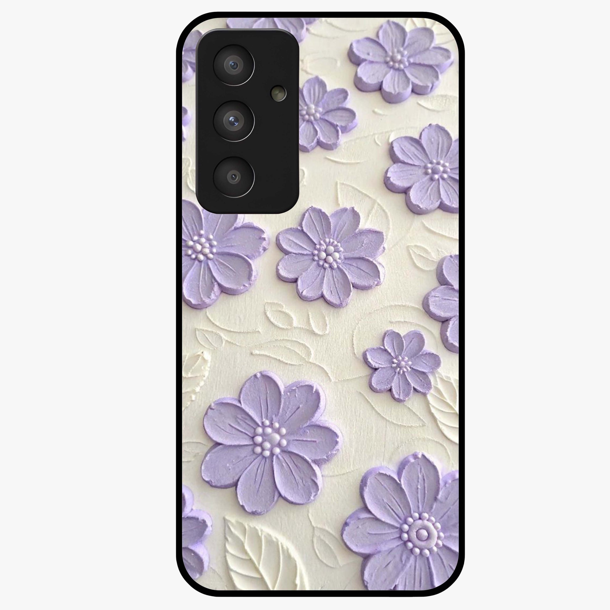 Floral Wall Art With Purple Flowers Glass Case showing flat back view with purple flower artwork and glossy glass finish.