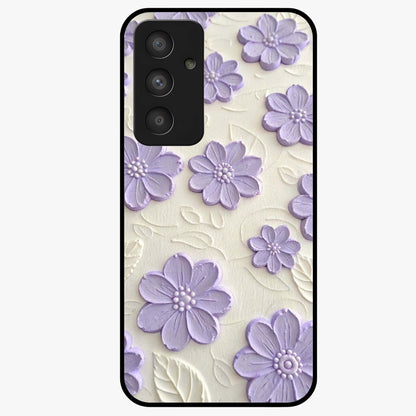 Floral Wall Art With Purple Flowers Glass Case showing flat back view with purple flower artwork and glossy glass finish.