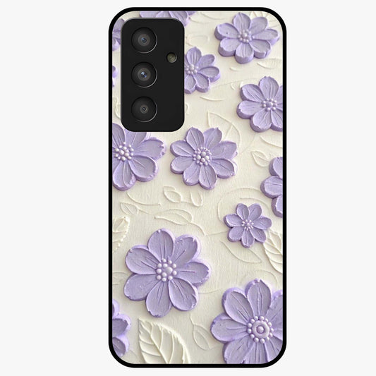 Floral Wall Art With Purple Flowers Glass Case showing flat back view with purple flower artwork and glossy glass finish.