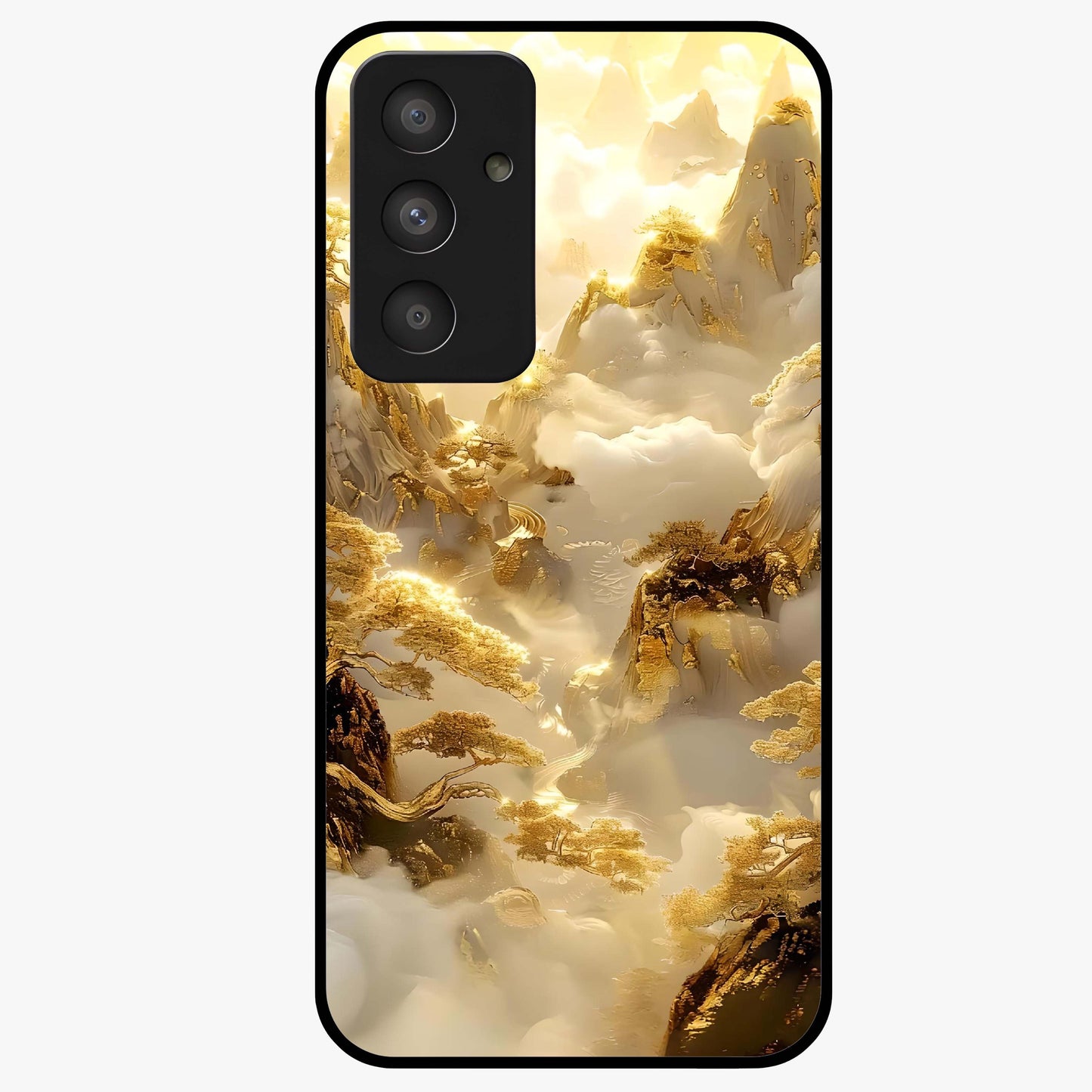 Gates Of Illumination Glass Case showing flat back view with mystical illuminated gate artwork and glossy glass finish.